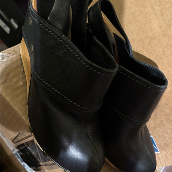 See By Chloe Black Leather Clogs with Wooden Platform